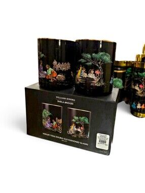Williams Sonoma x Sheila Bridges Harlem Toile | Dbl Old Fashioned Glasses | NIB
